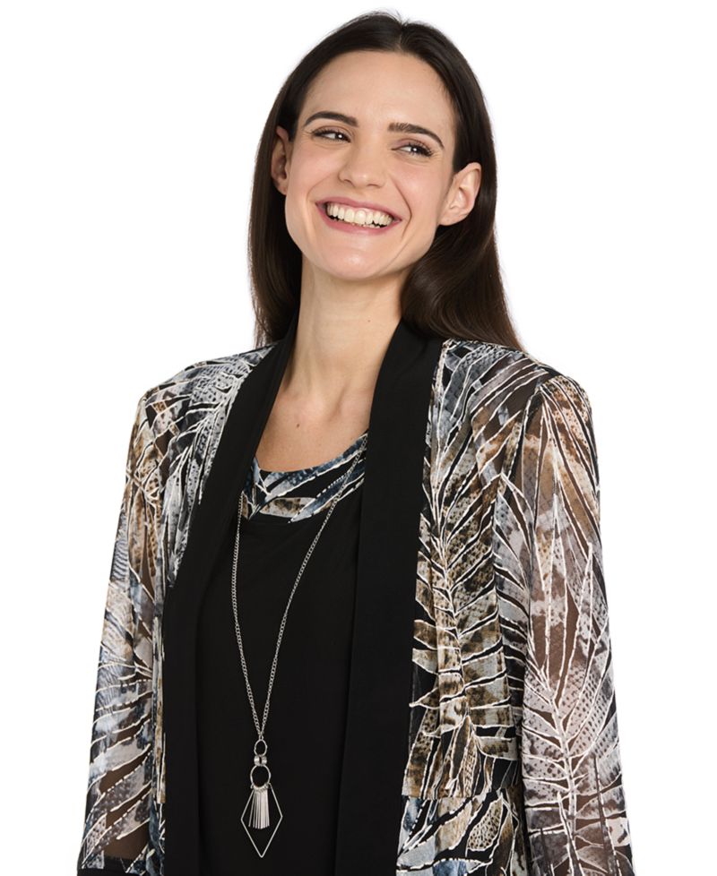 Petites Printed A-Line Scoop Neck 2-Piece Dress and Jacket Set