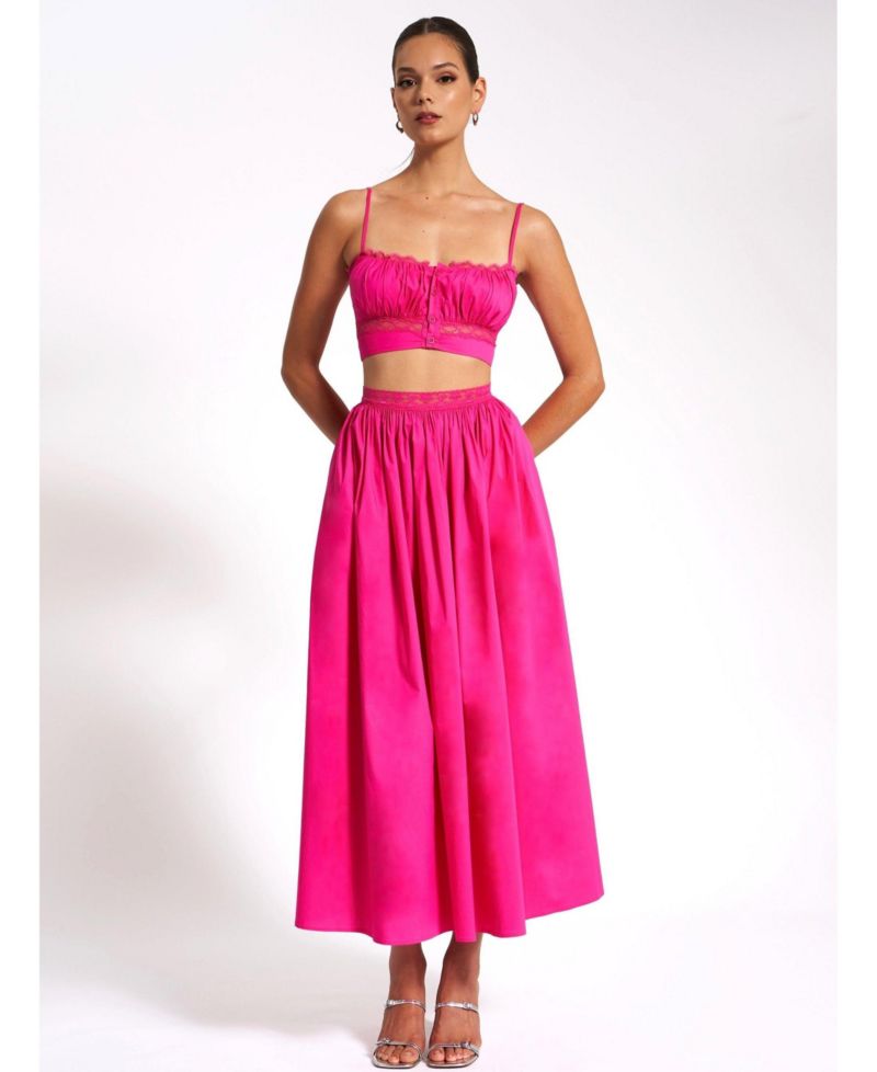 Women's Maya Fuchsia Cotton Poplin Top With Lace Trim