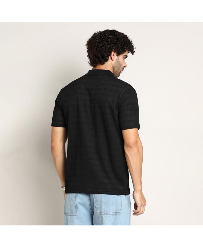 Men's Onyx Black Panel-Tactile Cuban Polo T-Shirt