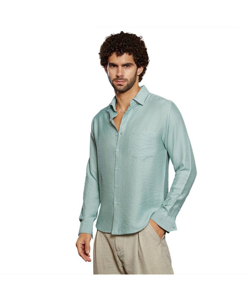 Men's Sage Green Breezy Wrinked Relaxed Shirt