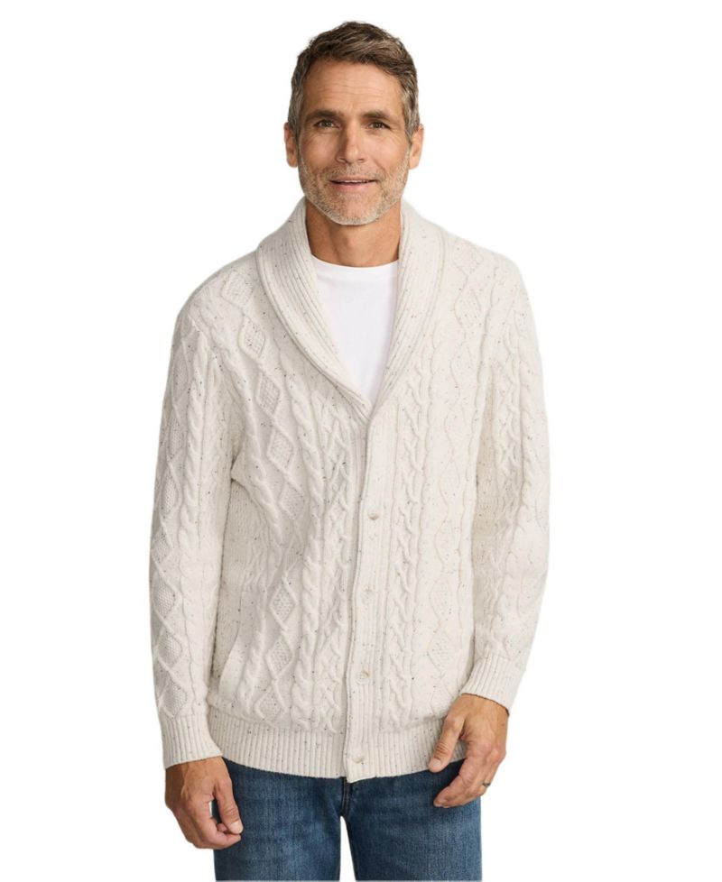 Men's Long Sleeve Cotton Blend Cable Shawl Cardigan