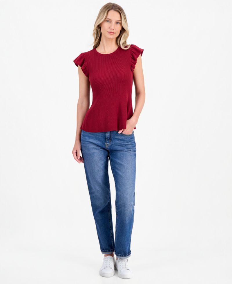 Women's Flutter-Sleeve Ribbed Sweater