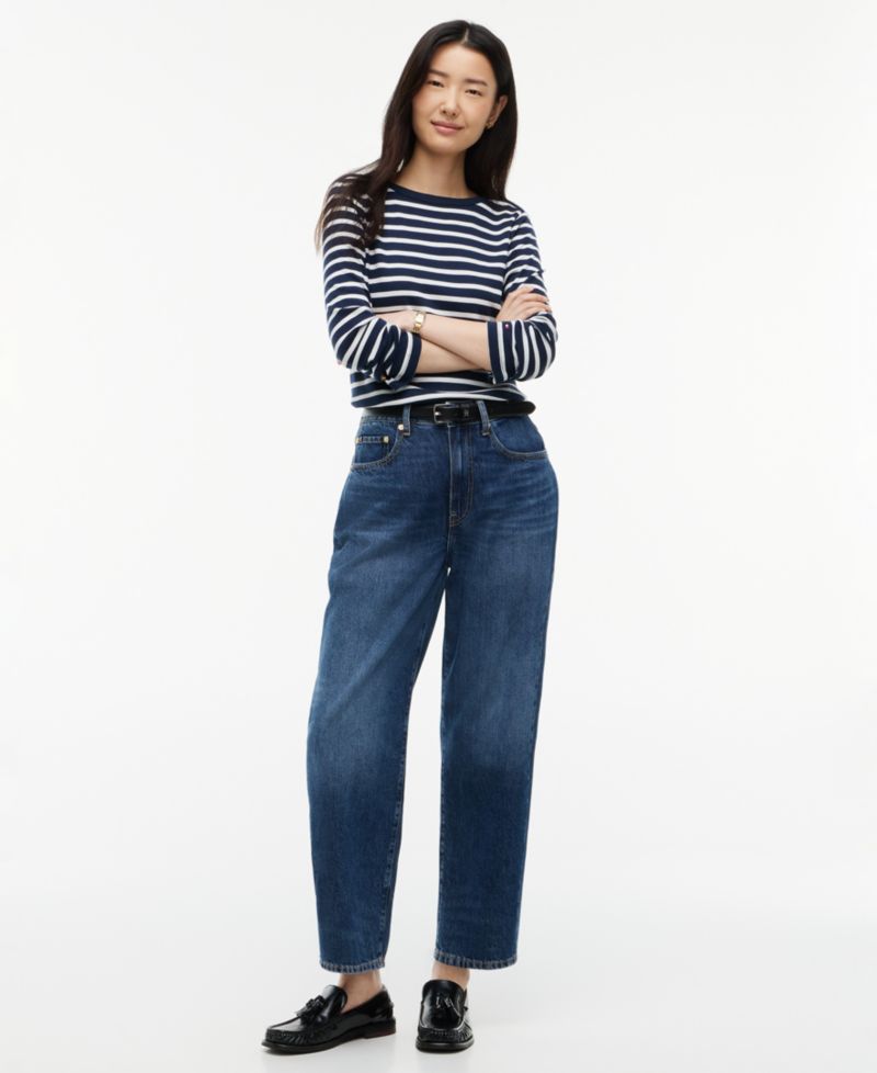 Women's Quinn Mid-Rise Barrel-Leg Dark-Rinse Jeans
