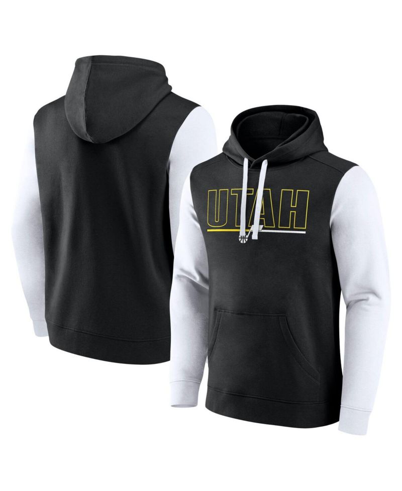Men's Black Utah Jazz Outline Color Block Pullover Hoodie