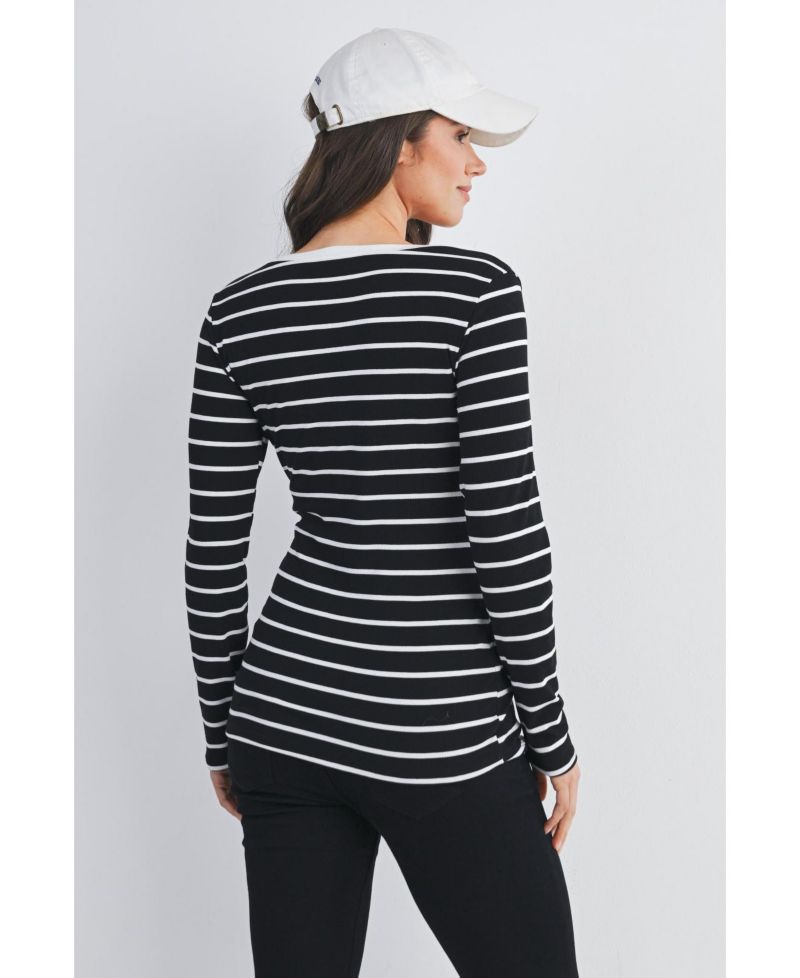 Maternity Striped V Neck Long Sleeve Top