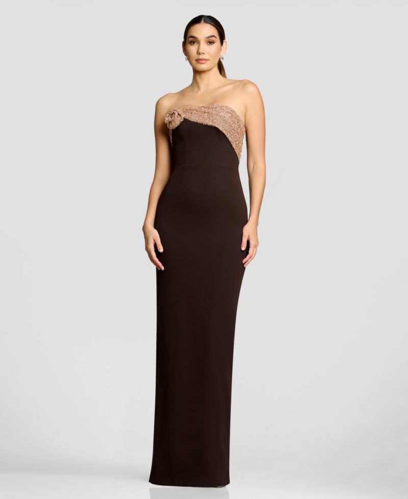 Women's Strapless Rosette-Knot-Draped-Overlay Dress