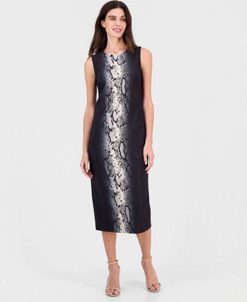 Women's Animal-Print Jewel-Neck Midi Dress
