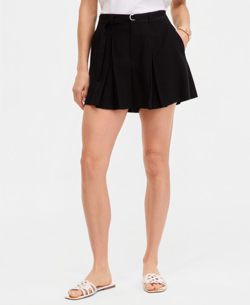 Women's Pleat-Front Belted-Waist Shorts