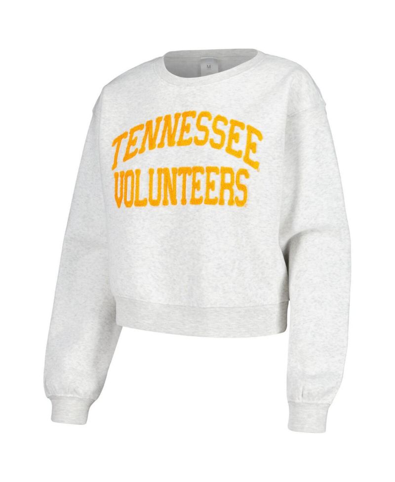 Women's Oatmeal Tennessee Volunteers Core Chenille Cropped Pullover Sweatshirt