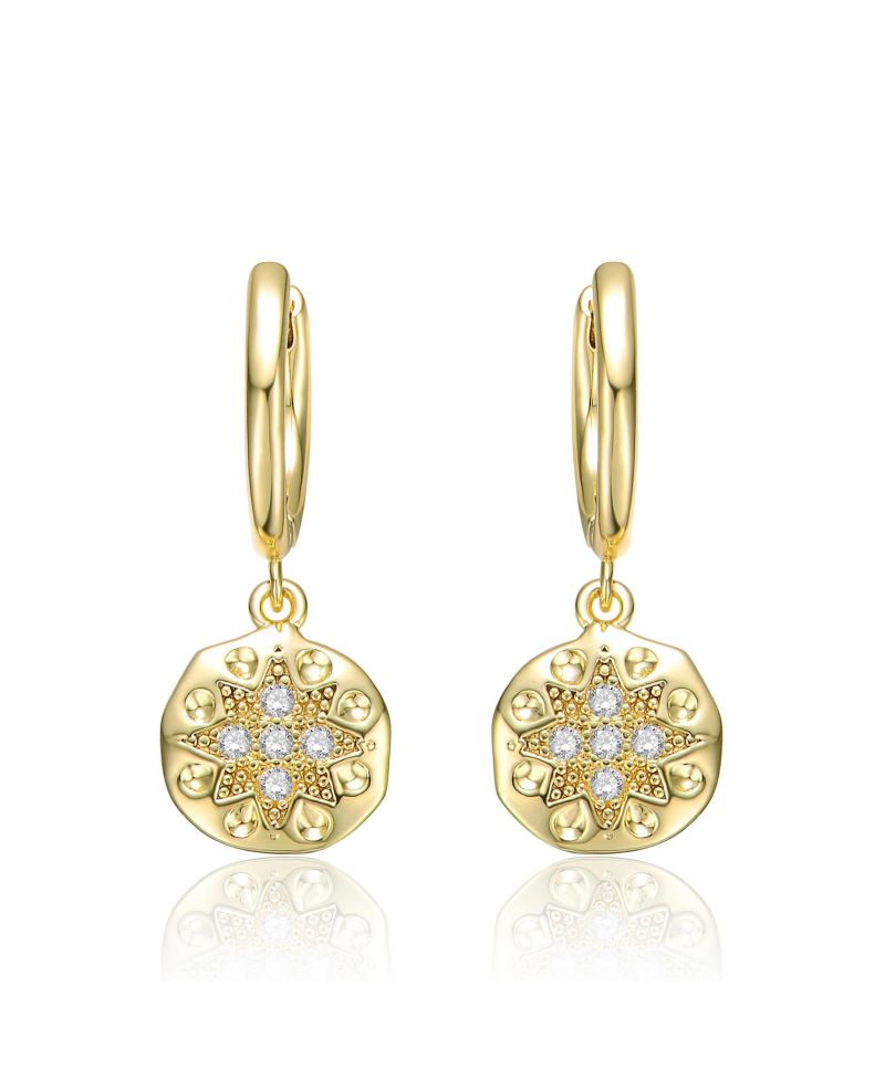 Dainty 14K Gold Plated CZ Starburst Hoop Drop Earrings