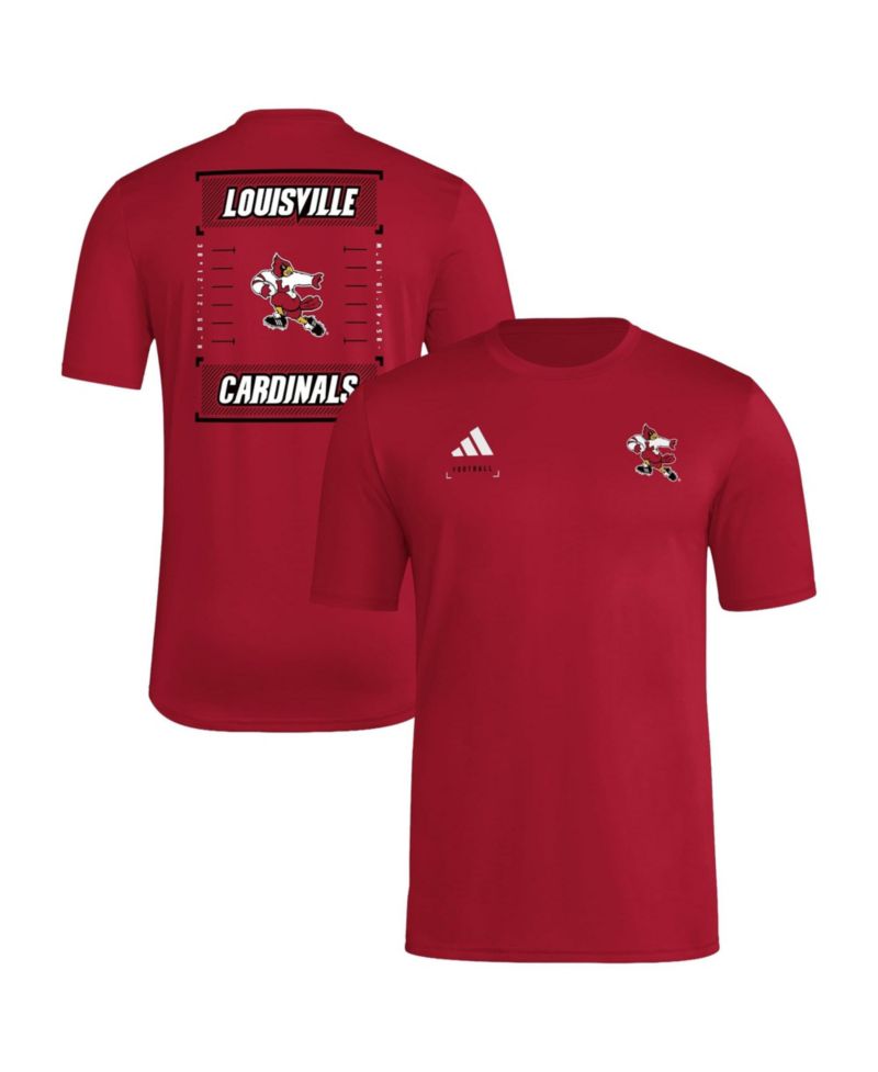 Men's Red Louisville Cardinals Locker Football Icon AEROREADY Pre-Game T-Shirt