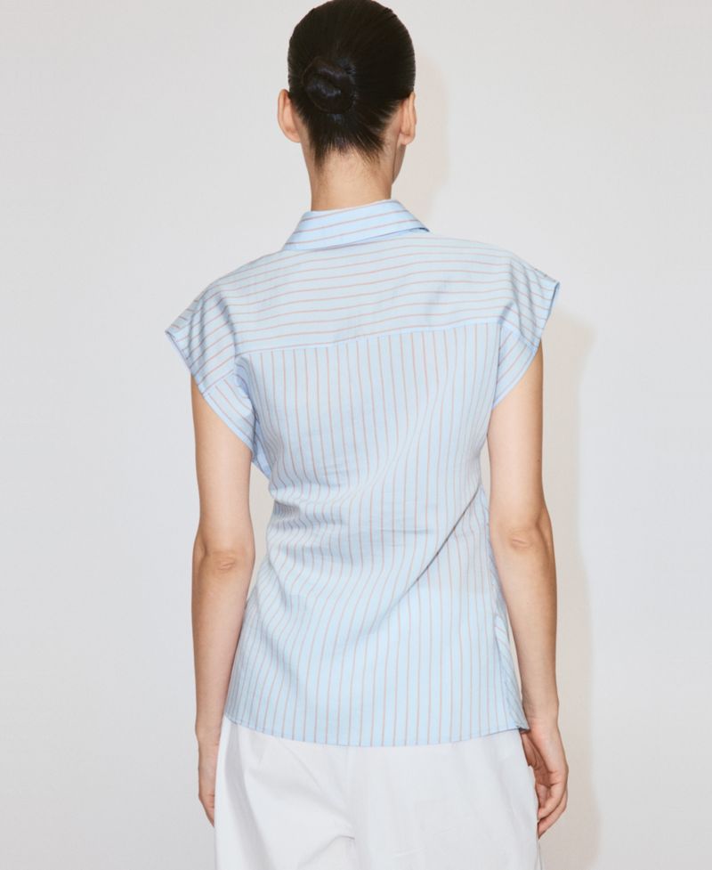 Women's Tie Detail Lyocell Striped Shirt