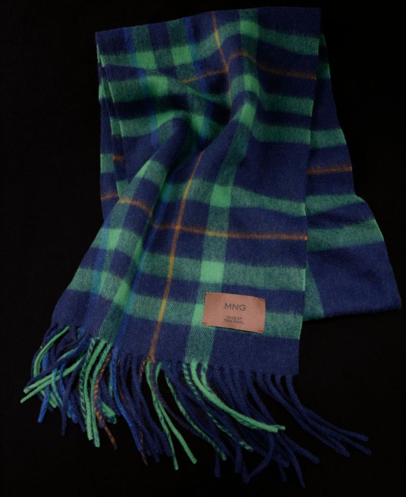 Plaid Fringed-Edge Wool Scarf, 11.81" W x 74.80" L
