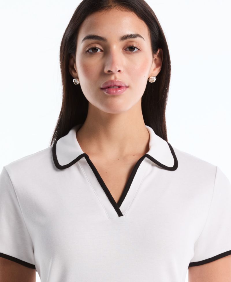 Petite Contrast Trim Johnny Collar Polo Shirt
