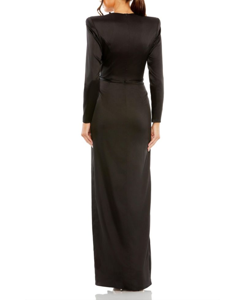 Women's Long Sleeve Sequin Column Gown with Side Knot