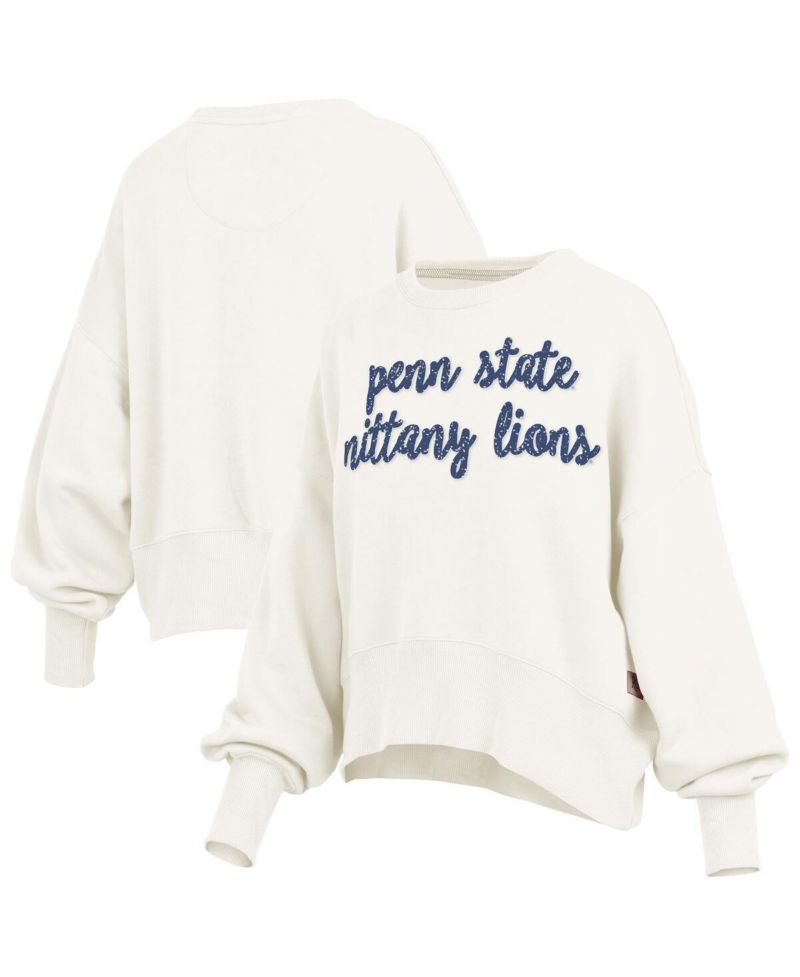 Women's Cream Penn State Nittany Lions Oversized Chelsea Waist Length Pullover Sweatshirt