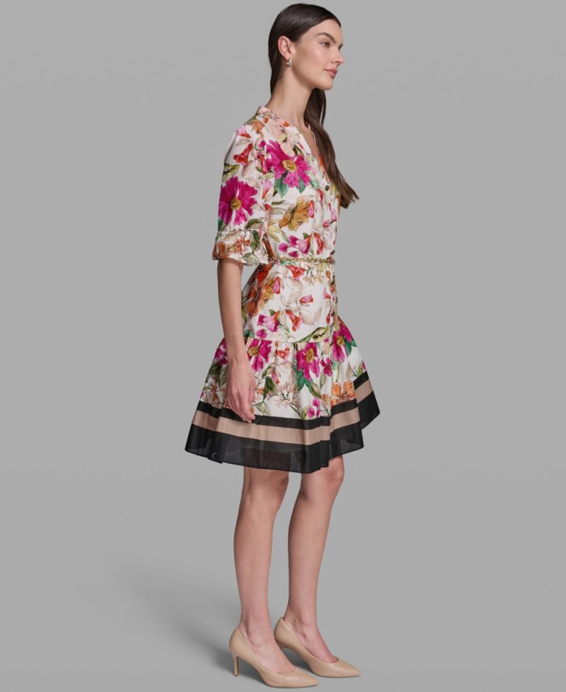 Women's Belted Collared Cotton Dress