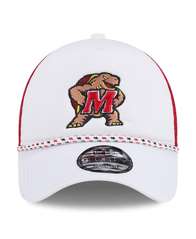 Men's White/Red Maryland Terrapins Court Sport Foam A-Frame 9FORTY Adjustable Trucker Hat