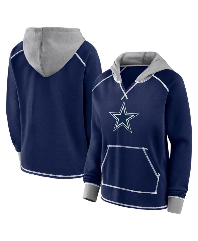Women's Navy Dallas Cowboys Boom Fleece Pullover V-Neck Hoodie