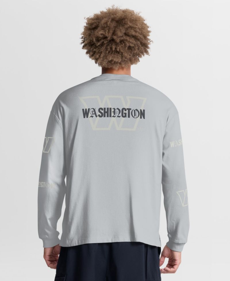 Men's Gray Washington Commanders Oversized Type Play Long Sleeve T-Shirt