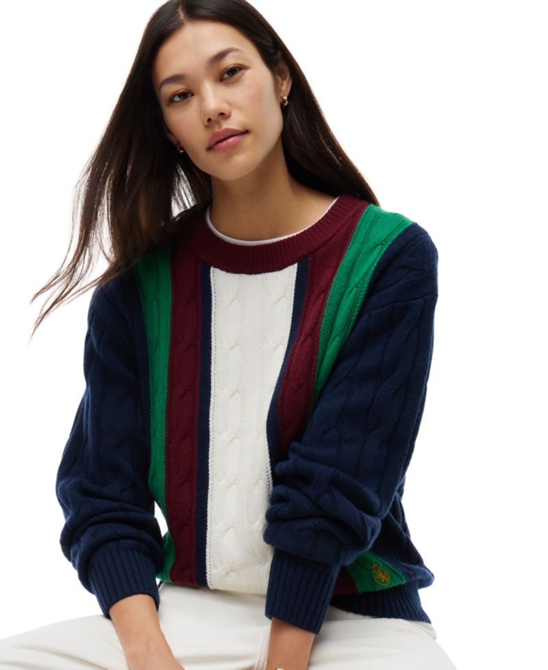 Women's American Icons Stripe Cable-Knit Crewneck Sweater