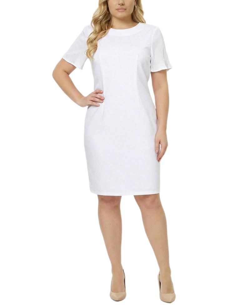 Plus Size Pliss&eacute; Pleated Short-Sleeve Dress