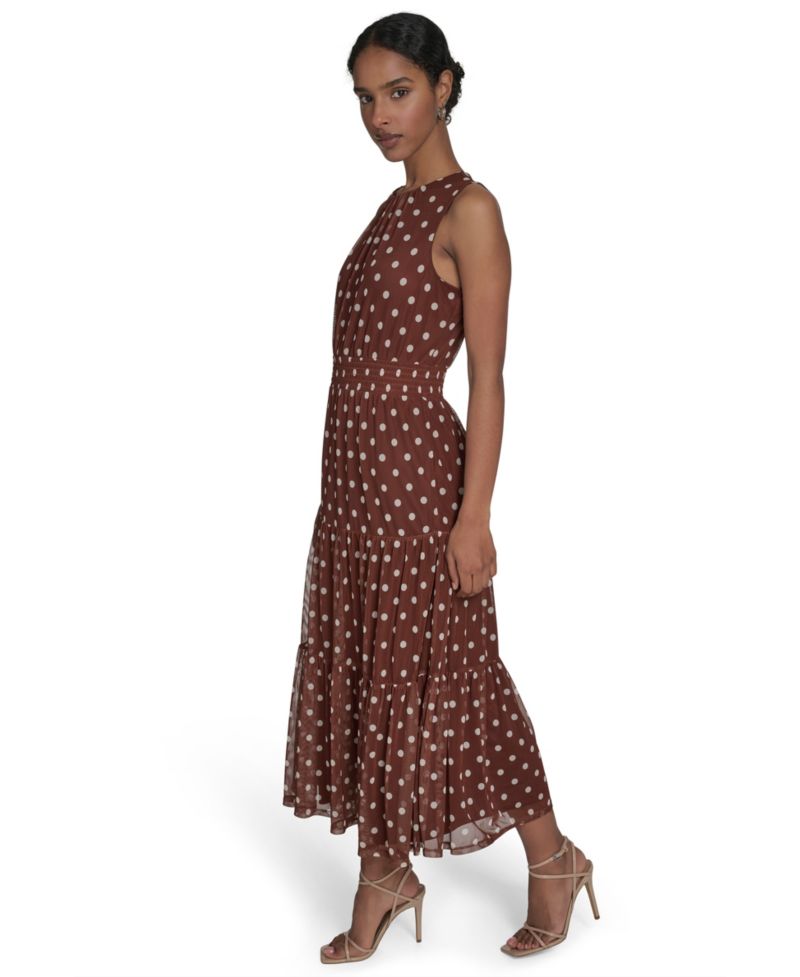 Petite Sleeveless Jewel Neck Tiered Midi Dress