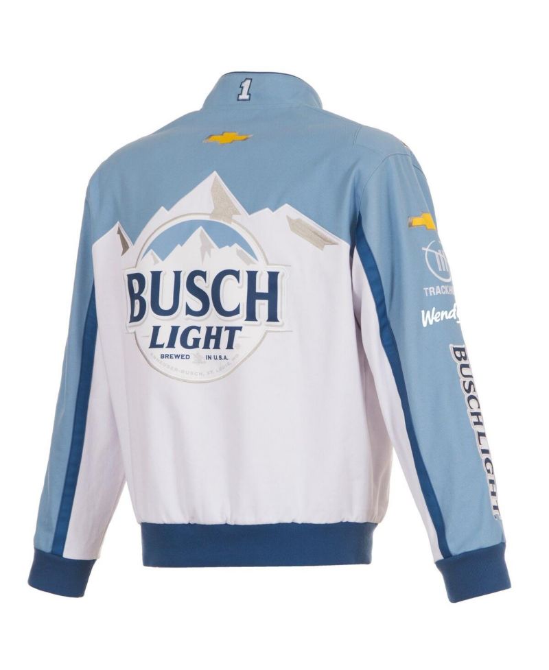 Men's White/Light Blue Ross Chastain Busch Light Full-Snap Twill Uniform Jacket