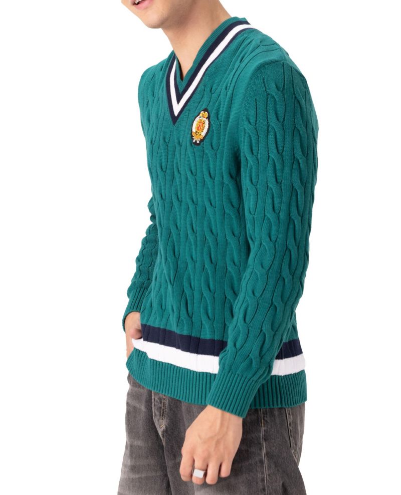 Men's Cotton Cable Knit Cricket Sweater