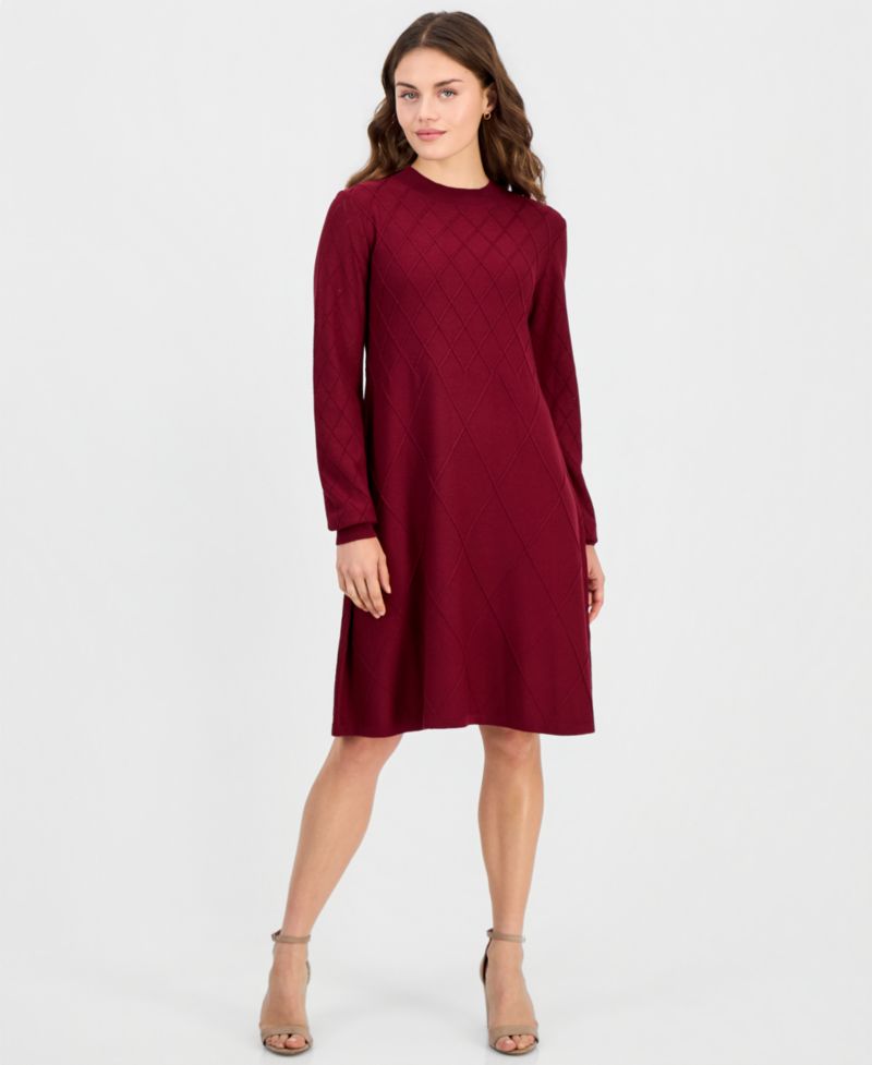 Petite Long-Sleeve A-Line Mock Neck Sweater Dress