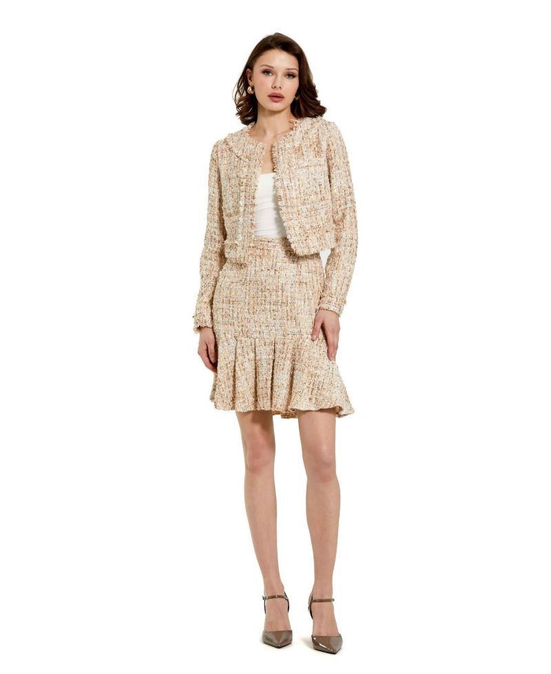 Women's High Waist Pleated Boucle Mini Skirt