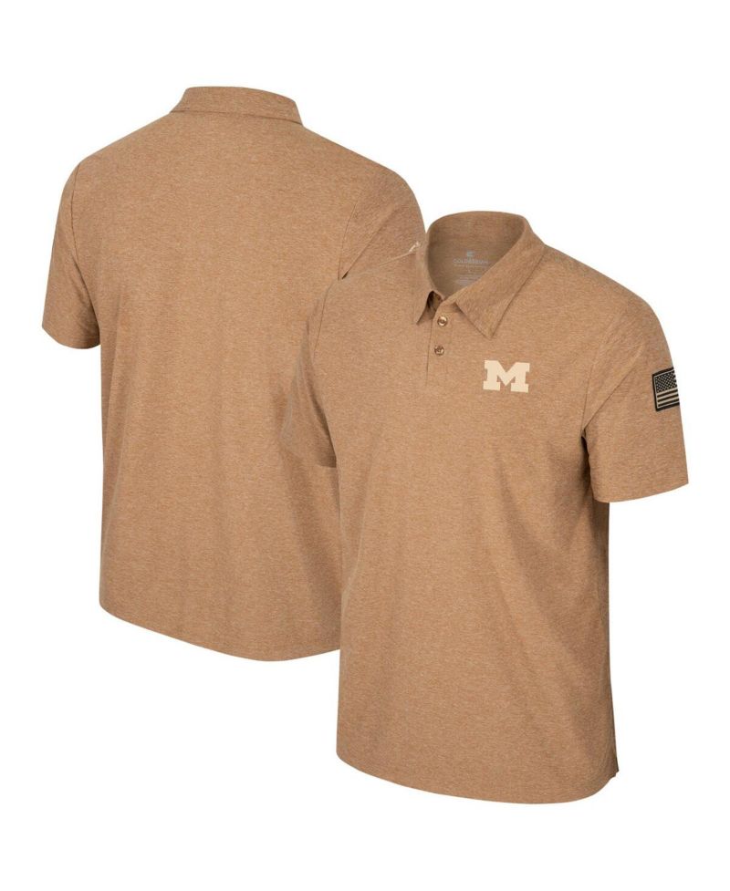 Men's Khaki Michigan Wolverines OHT Military-Inspired Appreciation Cloud Jersey Desert Polo Shirt