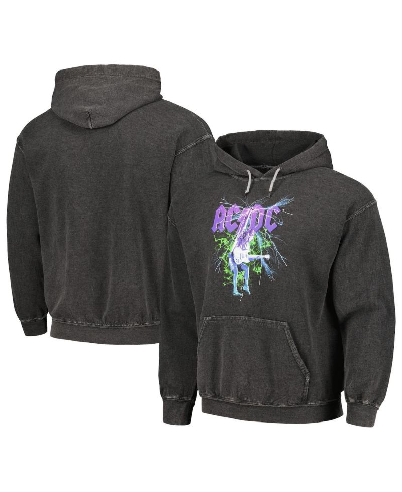 Men's Black AC/DC Lightning Washed Pullover Hoodie
