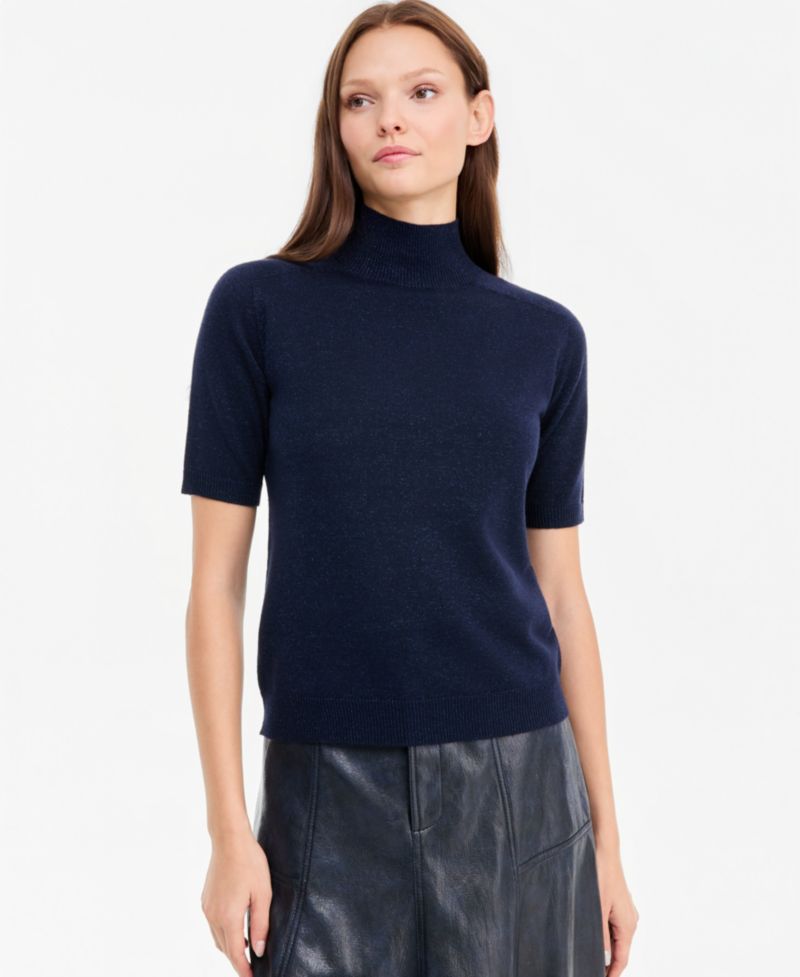 Women's Aiden Mock-Neck Short-Sleeve Lightweight Wool-Blend Sweater, Macy's Exclusive
