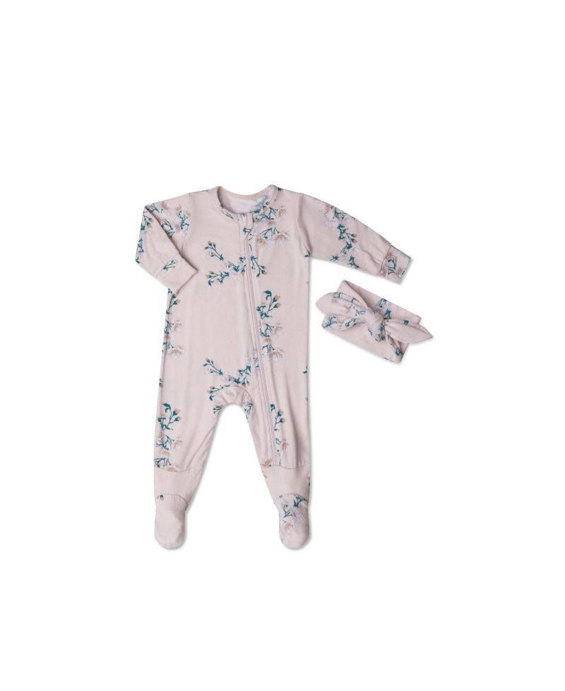 Baby Girls Grey by Everly Grey Zip Long Sleeve Footie & Head Wrap Set