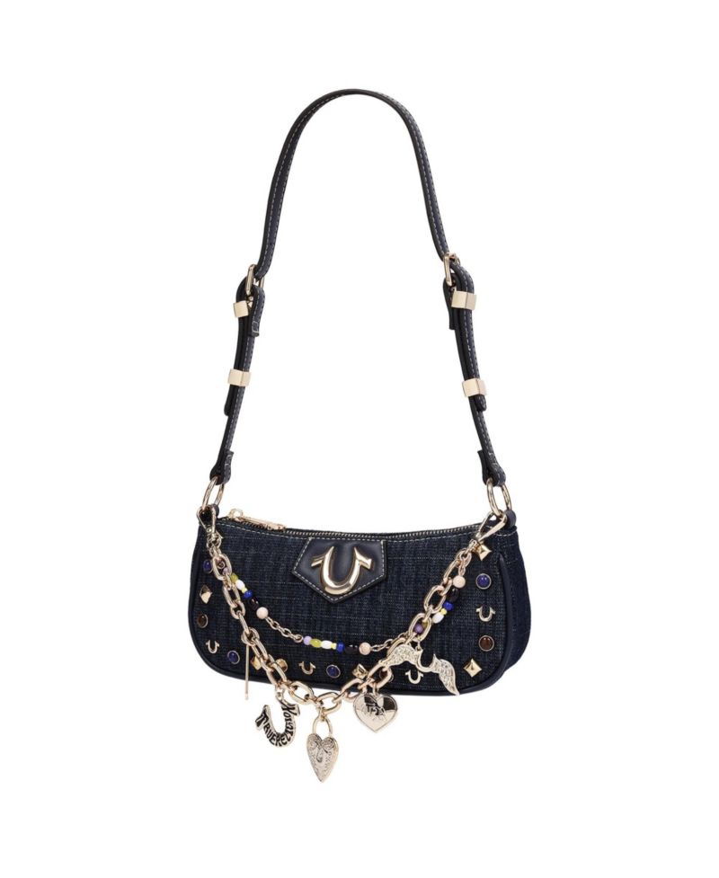 Chain and Studs Denim Shoulder Bag