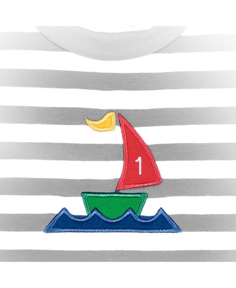 Baby Boy Stripe Knit Shortall With Sailboat