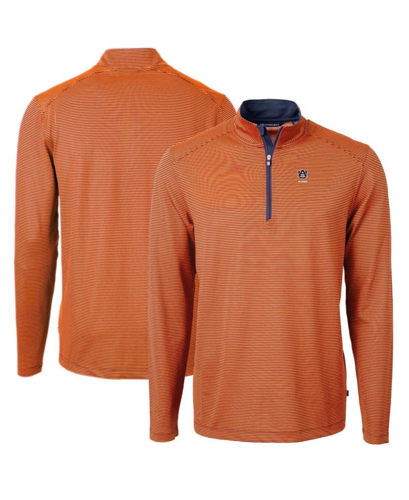 Men's Orange Auburn Tigers Alumni Logo DryTec Virtue Eco Pique Micro Stripe Quarter-Zip Pullover Top