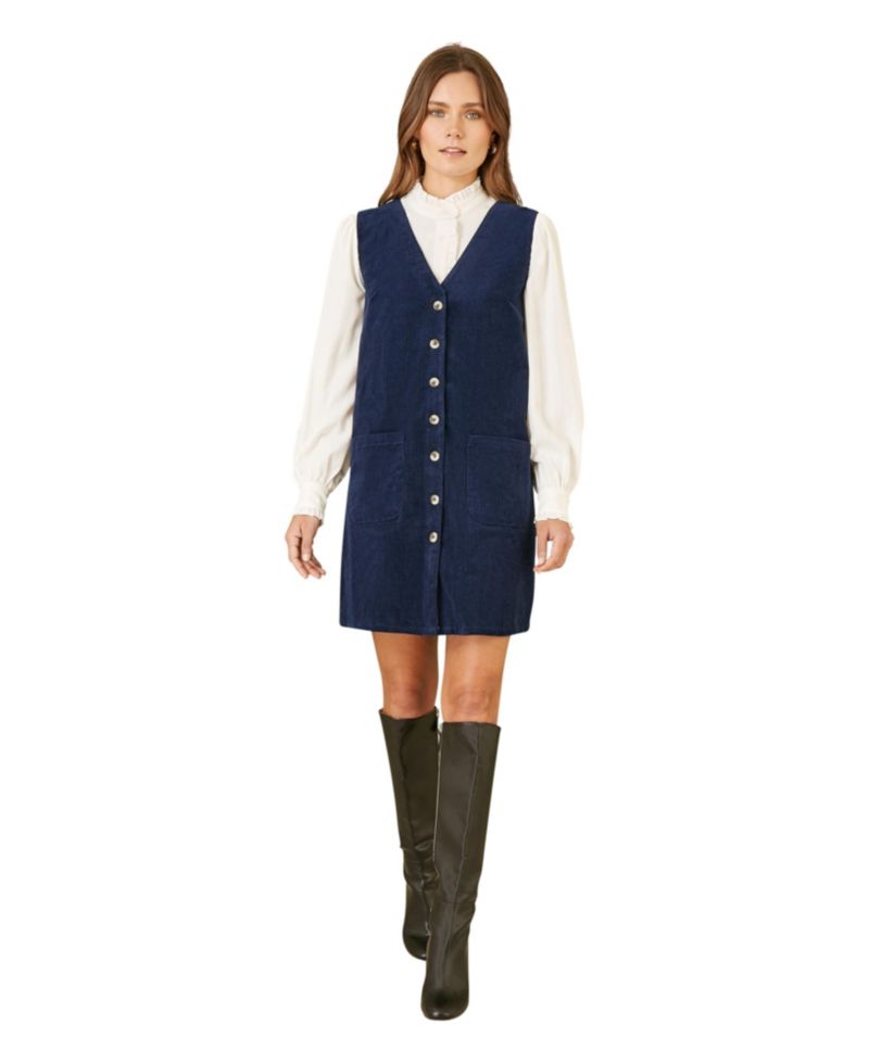Women's V-Neck Cord Pinafore Dress