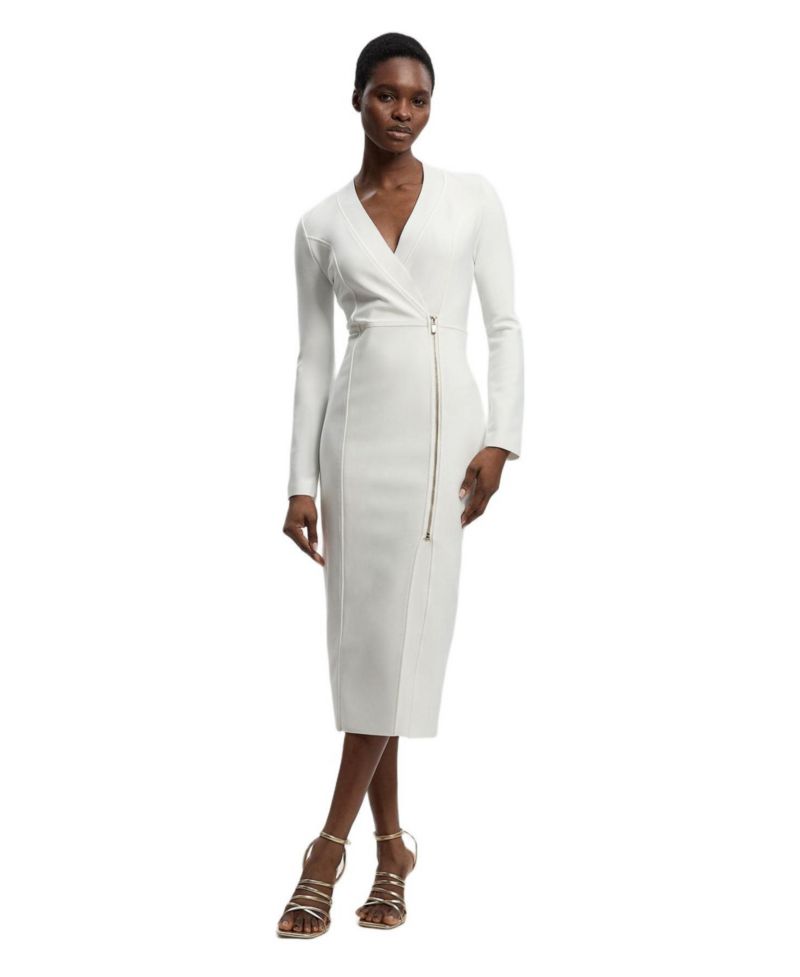Women's Bandage Zip Detail Midi Dress
