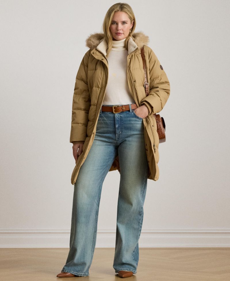 Plus Size Down Hooded Channel-Quilted Puffer Coat