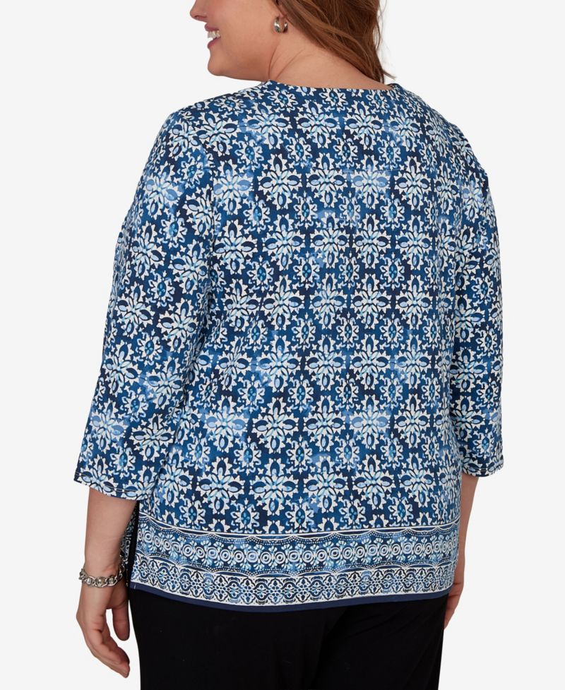 Plus Size Batik Tile Square Neck Top