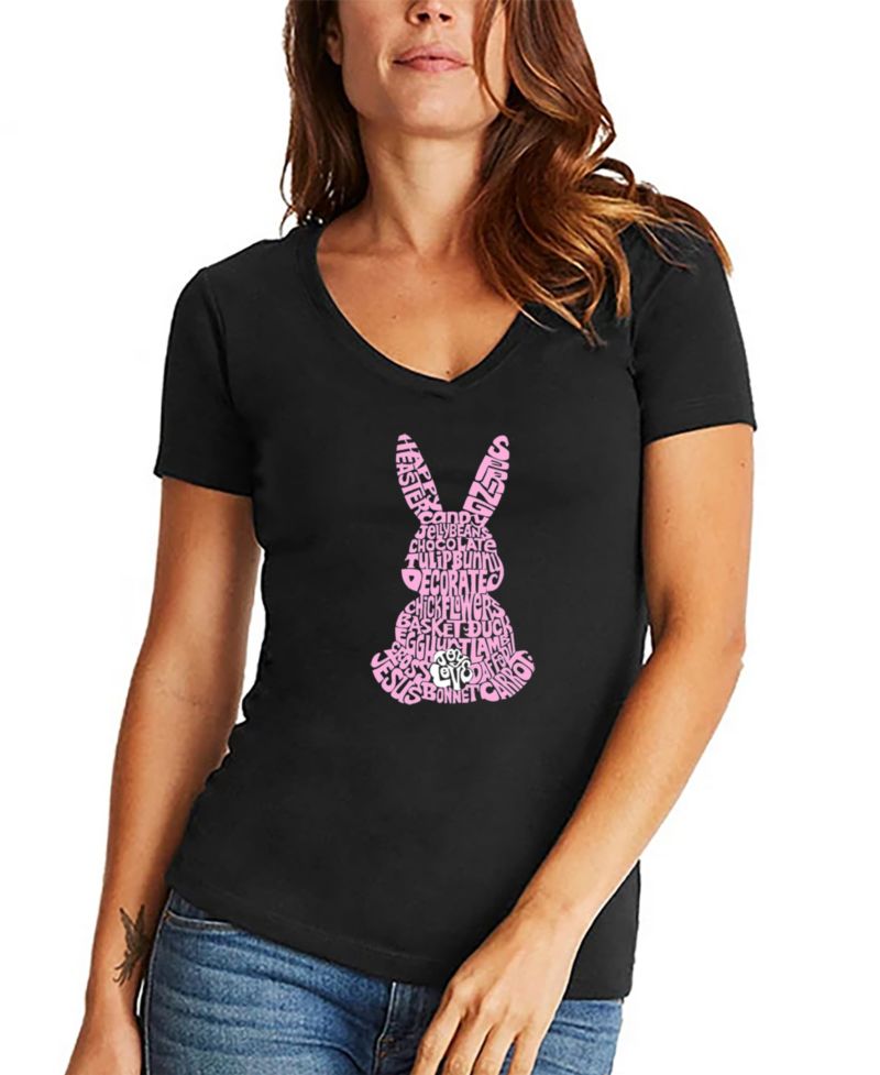 Women's Easter Bunny Word Art V-Neck T-shirt