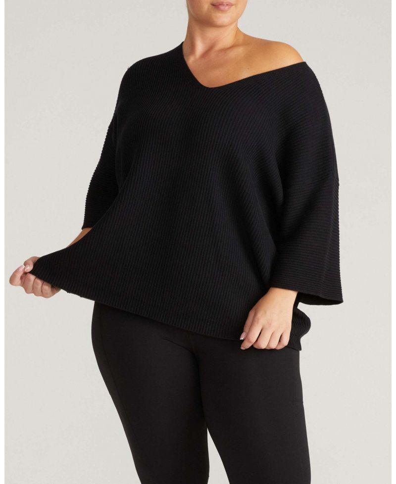 Plus Size Lotus V-Neck Oversized Ribbed-Knit Sweater
