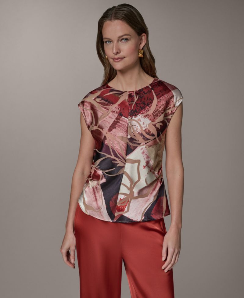 Women's Abstract Geo Print Burnout Cap-Sleeve Top