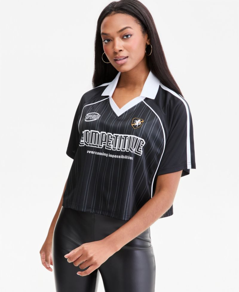 Women's Collared Competitive Graphic Striped Crop Jersey