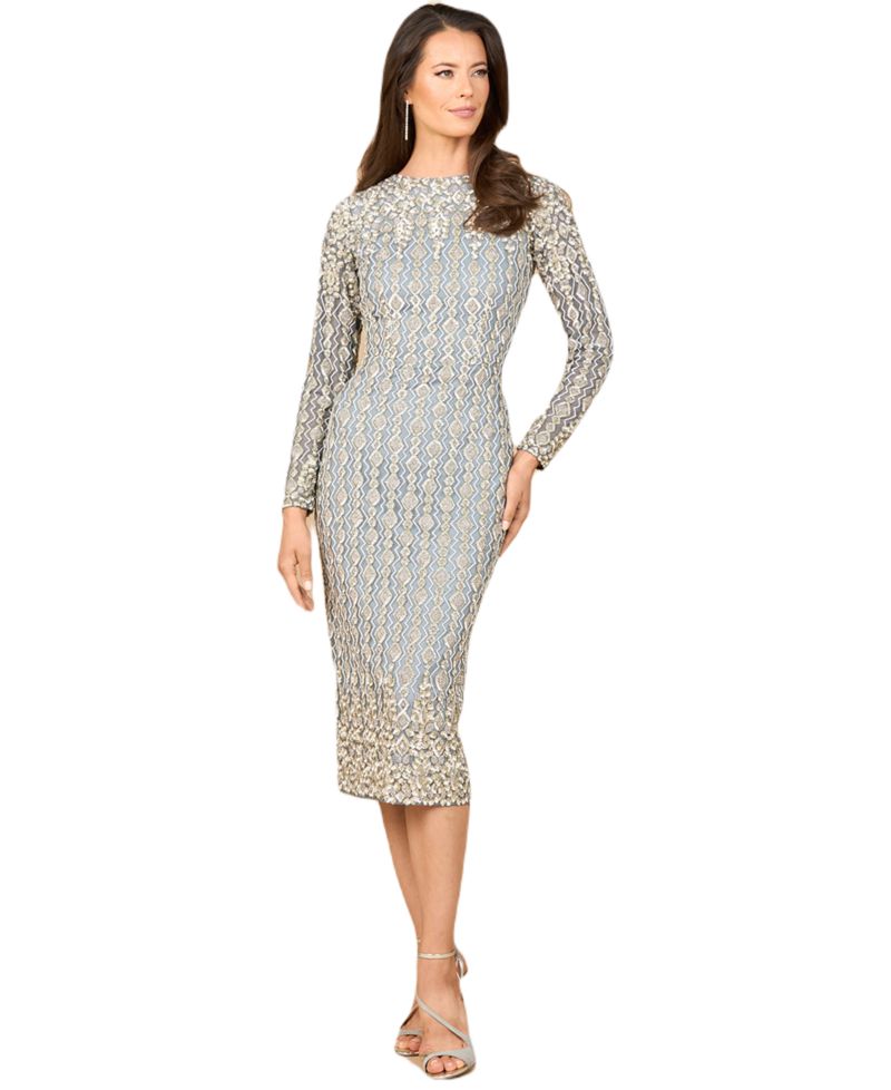 Women's Beaded Midi Dress with Long Sleeves