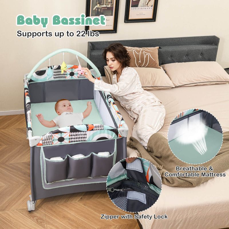 3 in 1 Baby Playard Infant Nursery Center w/ Zippered Door Mint