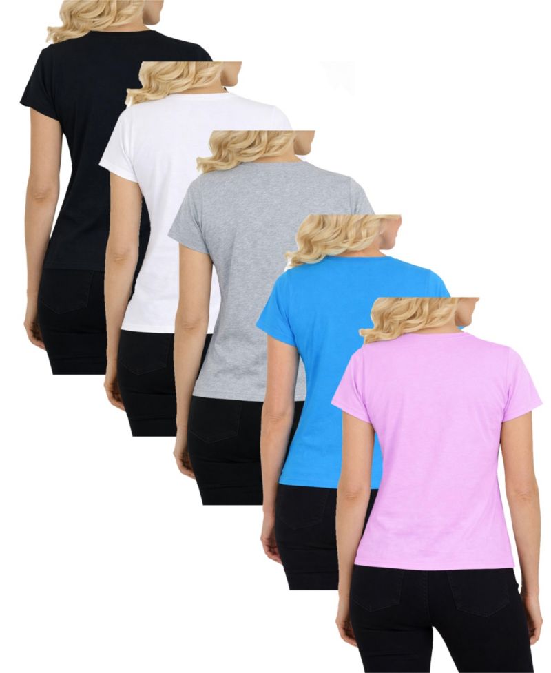 Women's Divatee Relaxed Fit V-Neck Short Sleeve T-Shirt-5 Pack