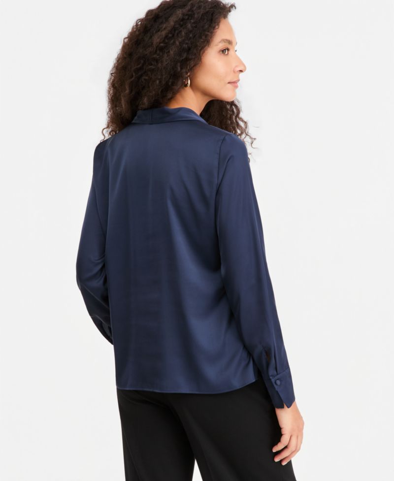 Women's Emmaggravi V-Neck Satin Puff-Cuff Long-Sleeve Blouse